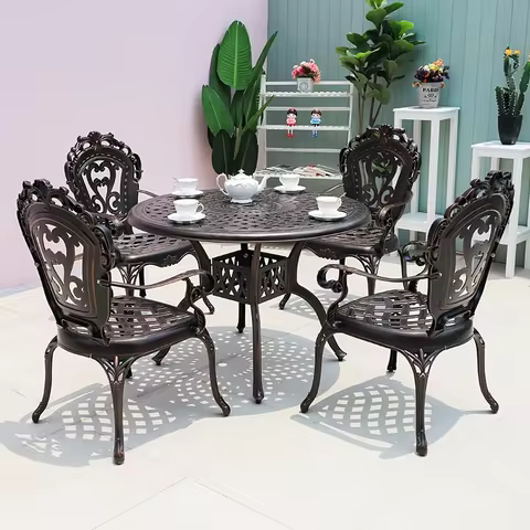 2 Piece Outdoor Chair Waterproof and Rust-proof Cast Aluminum Garden Chair All-Weather Patio Dining 