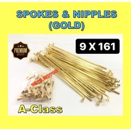 9X161 SPOKES & NIPPLES GOLD 9 X 161 SPOKES GOLD 9 X 161 RANTING GOLD 9-161 RANTING EMAS 9X161 SPOKES