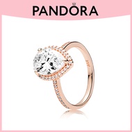 Pandora 925 Sterling Silver Ring 14k Rose Gold Plated Sparkling Teardrop Halo Ring