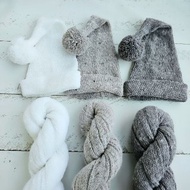 新生兒睡帽絨球帶包裹物，針織拍照道具