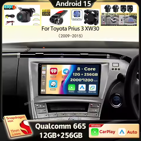 Qualcomm Android 15 Carplay Car Radio For Toyota Prius 3 XW30 2009 - 2015 LHD RHD Video Player Navig