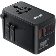 VINTAGE Universal Travel Adapter 170W GaN, Fast Charger Suitable for EU UK US AU | 2 AC and 4 USB Po
