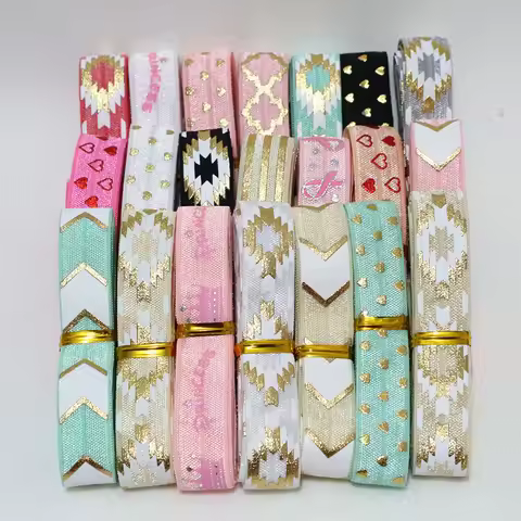 5Yards/Lot 5/8'' (16MM) Printed Elastic Ribbon FOE Fold Over Elastic Stretch Band DIY Crafts For Clo