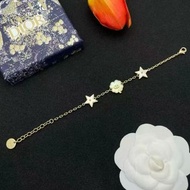 DIOR 四葉草星星手鏈 白貝 三花 金色