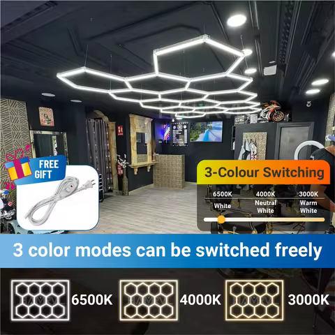 3-Color Switchable Hexagon LED Panel Light 3000K/4000K/6500K Dimmable Honeycomb Ceiling Light for Ga