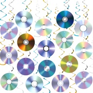 24PCS 90s Party Hanging Swirls Decorations - Retro CD Music Theme Party Ceiling Streamers for 1990s 