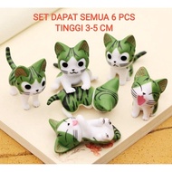 HIJAU Cute Green Cat Mini Figure Action Figure Green Cat Set 6 Pcs