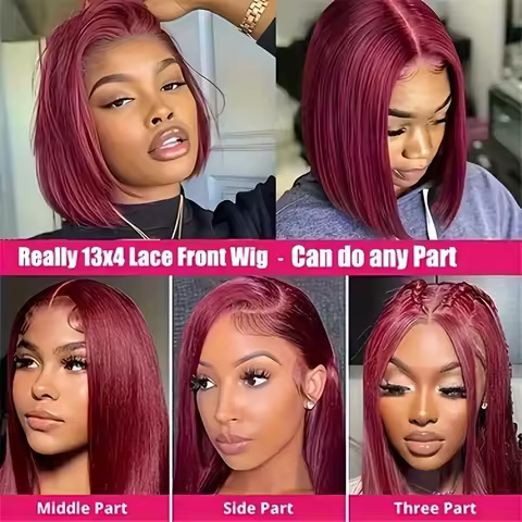 #99j Burgundy Straight Short Bob Wig Human HaIr Wigs 13x4 Lace Front Wigs for Black Women Straight B