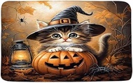 Spooky Halloween Cat Bath Mat Fall Pumpkin Maple Leaves Spider Witch Hat Farmhouse Harvest Thanksgiv