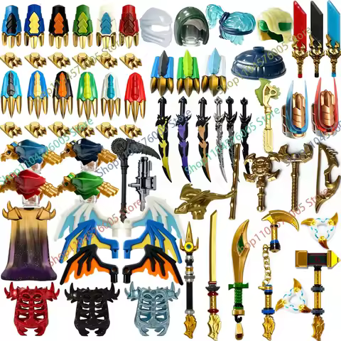 MOC Anime Warrior Accessories Building Blocks Dragon Wing Claw Armor Knife Gold Cloak Blade Sheath S