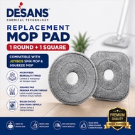 DESANS Replacement Mop Pad Compatible Joybos Spin Mop | Kain Mop Microfiber Round + Square