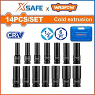 Set of 14 1/2 long tube tips" WADFOW WMS4D02 78mm long, size 10-27mm, heat treated CR-V steel