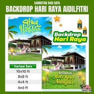 Banner RAYA Tema Kampung / Backdrop Deko Rumah Terbuka Raya Hiasan Sudut Rumah Pejabat Kedai Pasaray