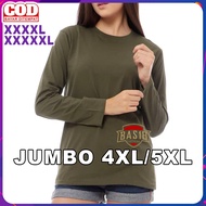 HIJAU 4XL 5XL Women's Jumbo Long Sleeve Army Green Plain T-Shirt