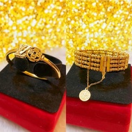 GELANG / BANGLE BIJI SAWI 3LINE &amp; LV COP 916  ( Emas bangkok / Emas korea 24k )