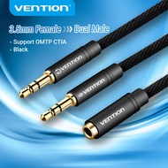 Vention 2 in 1 Audio Jack Extension Cable Headphone Headset Mic Splitter TPE Cotton Braided Jacket C