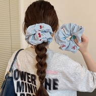 Fashionable blue striped Scrunchie, cute hair accessory