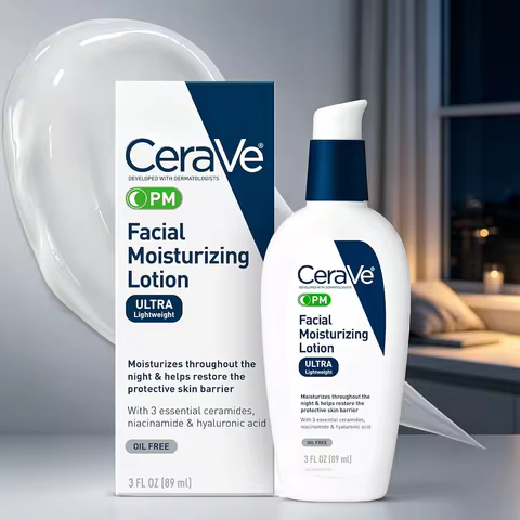 CeraVe PM Facial Moisturizing Lotion with Hyaluronic Acid & Niacinamide,Ultra-Lightweight,Oil-Free M