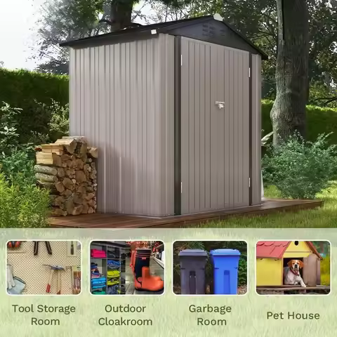 New Best Deal Home US Shipping 6x4 FT Outdoor Storage Shed with Sloping Roof Double Lockable Doors f