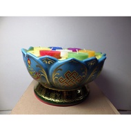 Tibetan Ceramic Eight Auspicious Colorful Flower Lamp Holder Blue (Upper Plate Diameter 18.5 Height 