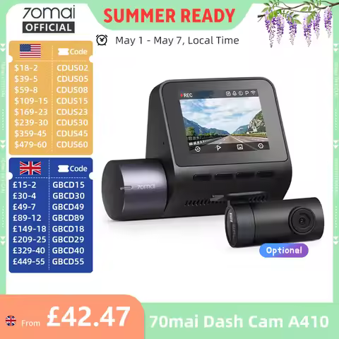 70mai Dash Cam A410 Front 1440P Rear 1080P Car DVR Upgraded Ver. of 70mai A400 Car Recorder 24H Park