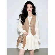 White Embroidered Boho Dress & Vest Set - Slimming Women's Outfit