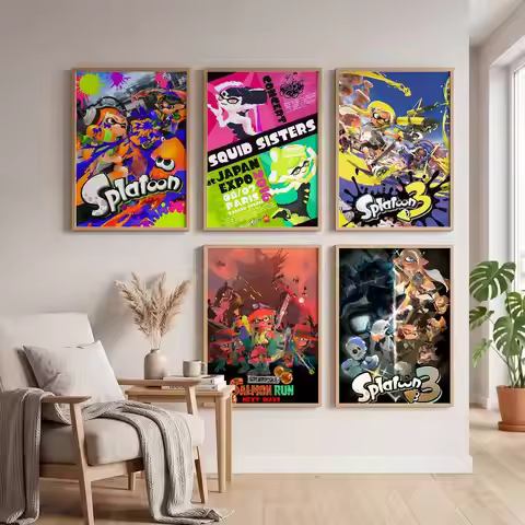Game S-Splatoon 3 Poster Self-adhesive Art Waterproof Paper Sticker Coffee House Bar Room Wall Decor