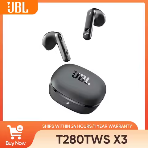 Original JBL T280TWS X3 Wireless Bluetooth Earbuds, Semi-in-Ear for Music, Call Noise Cancellation, 