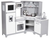 Amazon Basics Kids Corner Wooden Kitchen Toy Playset with Stove, Oven, Sink, Fridge and Accessories,