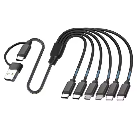 50cm 6 in 1 Multi Charging Cable USB A/C to 3 in 1 Universal Charging Cord For iPhone 16 15 14 Max F