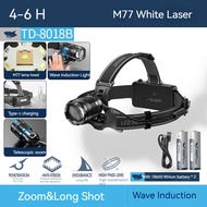 SmilingShark ไฟหน้า TD-8018ไฟหน้า M77ความสว่างสูง Led แบบชาร์จไฟได้ไฟศีรษะซูมได้ M60กันน้ำ18650MAh 6