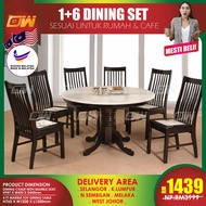 CT4BL-MTB CC777M 1+6 Seater Grade A Marble Top Round Solid Wood Dining Set Kayu High Quality Turkey 