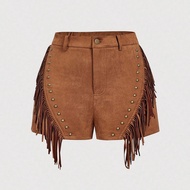 Vintage 70s Asymmetric Placket Shorts With Fringe Trim, Nomad Apparel, Bohemian Style, Western Wear,
