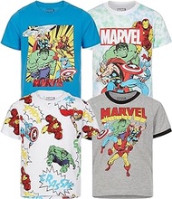 Avengers Boys 4 Pack Graphic T-Shirts Spider-Man, Hulk, Captain America, Iron Man (Size 3T) Blue