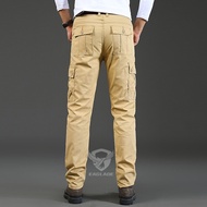 EAGLADE กางเกงคาร์โก้กางเกงผ้าฝ้าย 100% สีดําแฟชั่นผู้ชาย B02