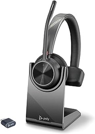 Poly Voyager 4310 UC Wireless Headset &amp; Charge Stand (Plantronics) - Single-Ear Bluetooth Headset w/Noise-Canceling Boom Mic - Connect to PC/Mac/Mobile - Works w/Teams, Zoom, &amp; More - Amazon Exclusive