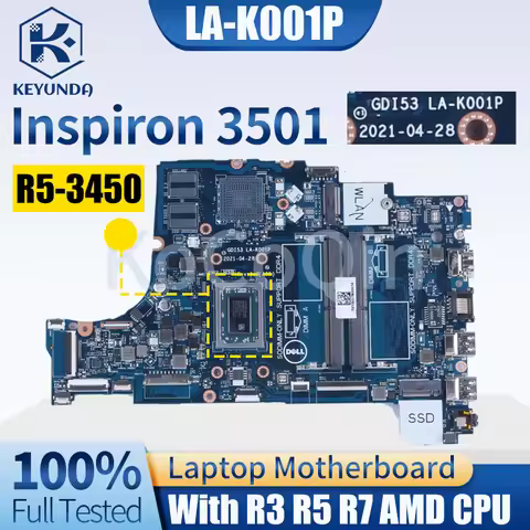 For Dell Inspiron 5575 3305 3501 Notebook Mainboard LA-K001P 0GWD64 05HPX6 0DRFWY 0P92W5 00VPNP R3 R