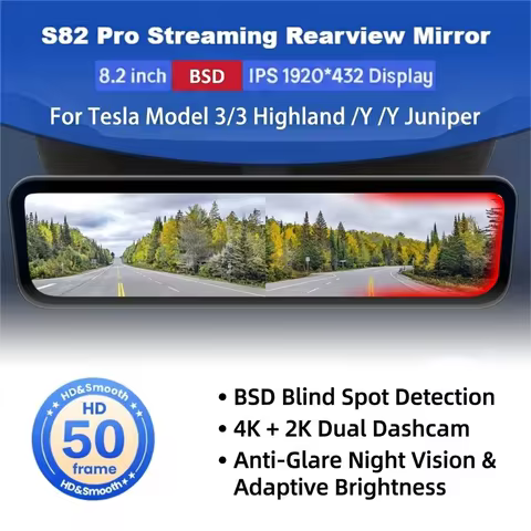 Newest 4K Digital Streaming Mirror Dashcam with Bsd for Tesla Model 3/Y Juniper/3 Highland Night Vis