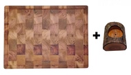 Butcher Block (End Grain) Genuine Mahogany Wood 1.5" x 12" x 16" + 1 Branch Candle Holder (1 hole)