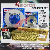 RKM SPROCKET SET WITH CHAIN RK YAMAHA RANTAI GOLD ORING 428 132L YAMAHA RXZ LC135 Y125Z Y110 Y100 SRL110 SPROCKET SET