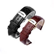 Suitable for Sima CYMA Watch Strap Calfskin Genuine Leather Strap Pin Buckle Butterfly Buckle Men Wo