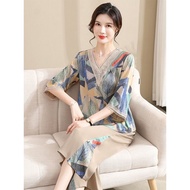 Mom's Clothing Spring Clothing Middle-Aged and Elderly Summer Clothing Summer Suit Old-Aged Mom Fashionable High-End Women's Clothing Middle-Aged Chiffon5.9