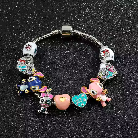 Disney Cute Stitch Scrump Angel Charms Beads Bracelets for Women Girls Lovely DIY Jewelry Accessorie