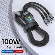 Cáp Sạc Nhanh 3 Trong 1 Loại C 6A 100W Dây Dữ Liệu Micro USB Sạc Điện Thoại Cho iPhone Samsung Xiaom