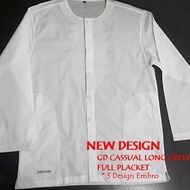 Baju Muslim Koko Casual Bordir Putih Gajah Duduk Lengan Panjang Termurah Ready Terbaik