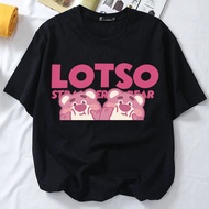 S-5XL LOTSO Strawberry Teddy Bear Tshirt Oversize Round Neck Woman Short-Sleeved Cotton Baggy Tees
