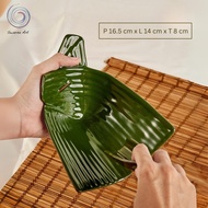 Keramik Stoneware Ceramic Piring Pincuk Suru Daun Pisang 14 cm x 14 cm