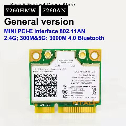 【K】1Pcs Mini PCI-E Dual-Band 2.4G/5Ghz Wireless Network Card AC 7260 7260HMW Bluetooth 4.0 802.11a/b
