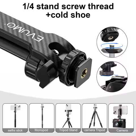 Phone Holder Clamp Tripod Phone Mount Dual Cold Shoe Clip 360°Rotatable 180ºTilt EVUMO PM11 for 1/4 