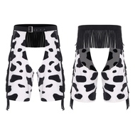 Men Cowboy Hollow-out Crotch Chaps Tassel Fringe Shorts Cow Print Flannel  Adjustable Waist Shorts f